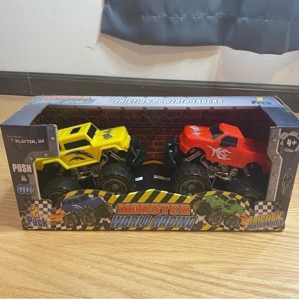 Monster Truck Push & Go World Racing Toys NEW Red Yellow Friction Powered Trucks